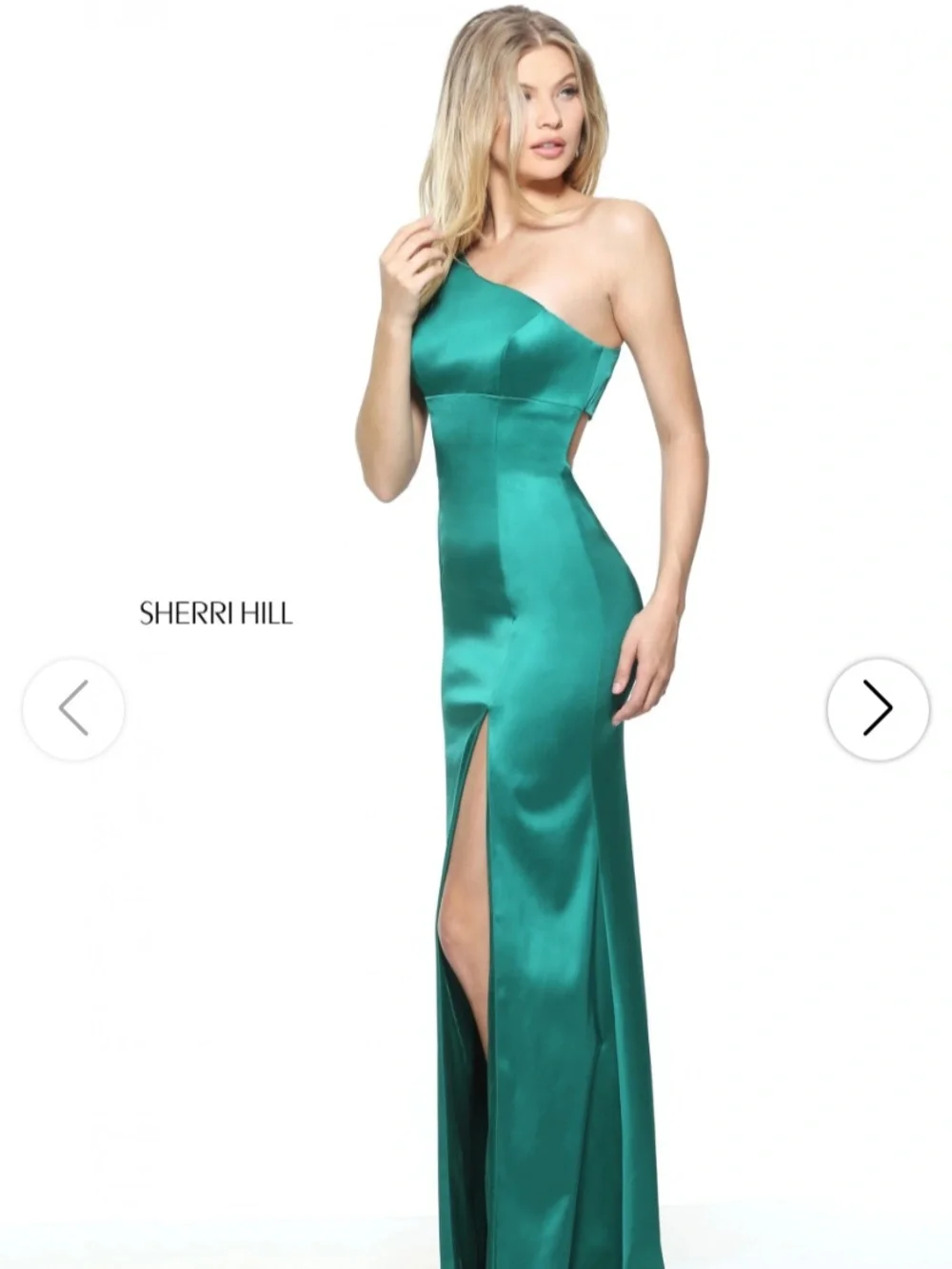 Sherri Hill 510007 Emerald One-Shoulder Satin Slit Gown Size 10